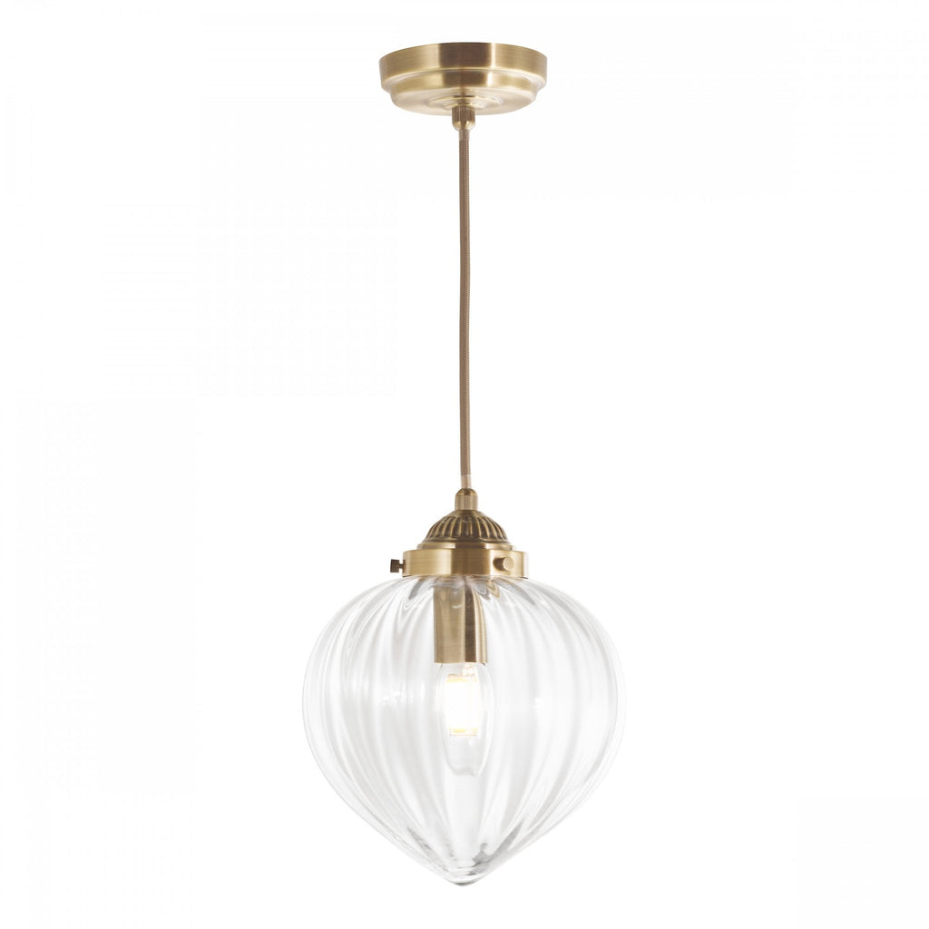 Whitham Single Ceiling Pendant Light In Antique Brass and Ribbed Glass LA3756404-Q