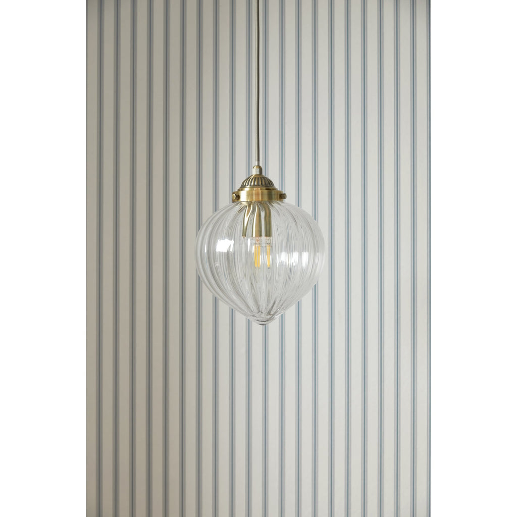 Whitham Single Ceiling Pendant Light In Antique Brass and Ribbed Glass LA3756404-Q