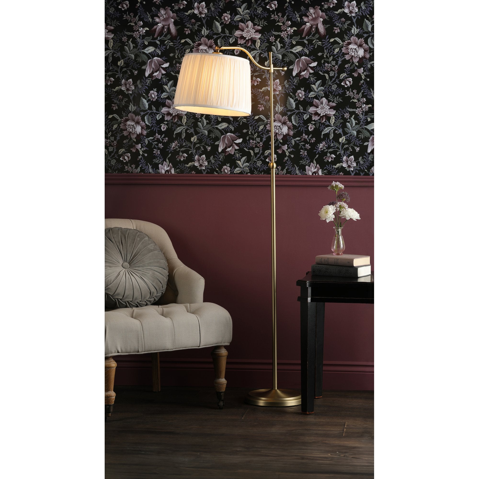 Hemsley Floor Lamp In Matt Antique With Ivory Shade LA3756330-Q