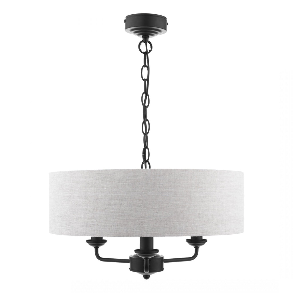 Sorrento 3 Light Ceiling Pendant Light In Matt Black With Natural Linen Shade LA3756362-Q