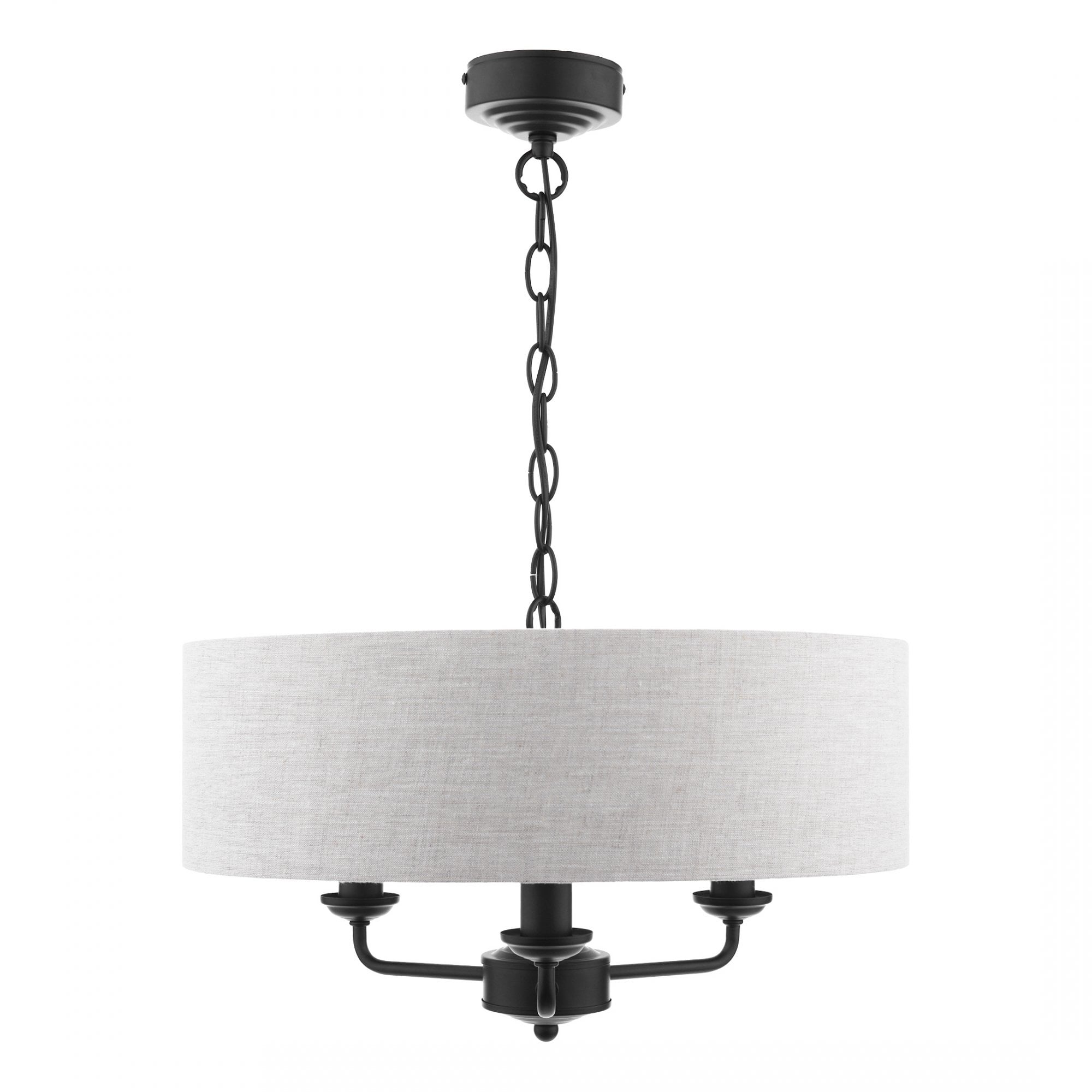 Sorrento 3 Light Ceiling Pendant Light In Matt Black With Natural Linen Shade LA3756362-Q