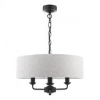 Sorrento 3 Light Ceiling Pendant Light In Matt Black With Natural Linen Shade LA3756362-Q