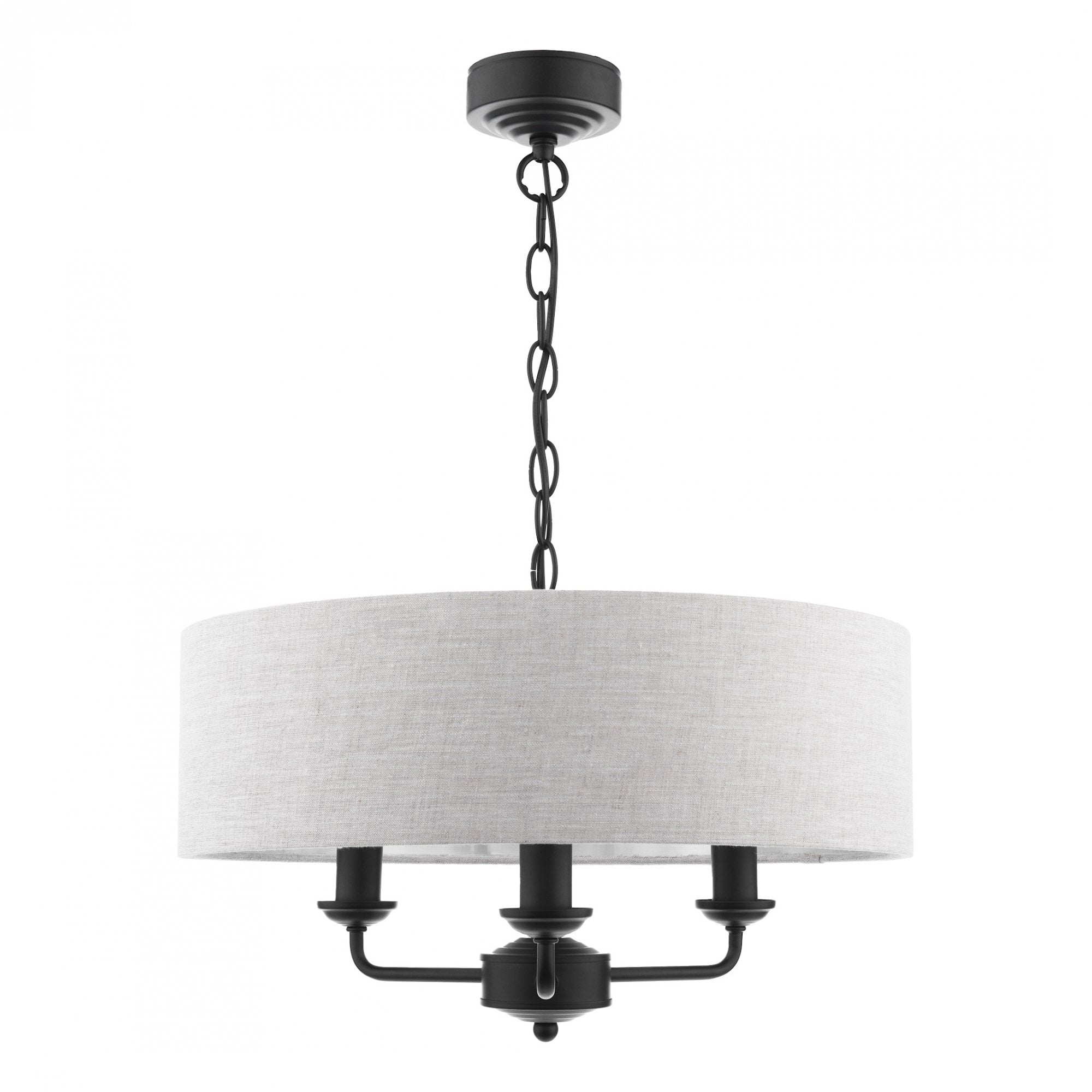Sorrento 3 Light Ceiling Pendant Light In Matt Black With Natural Linen Shade LA3756362-Q