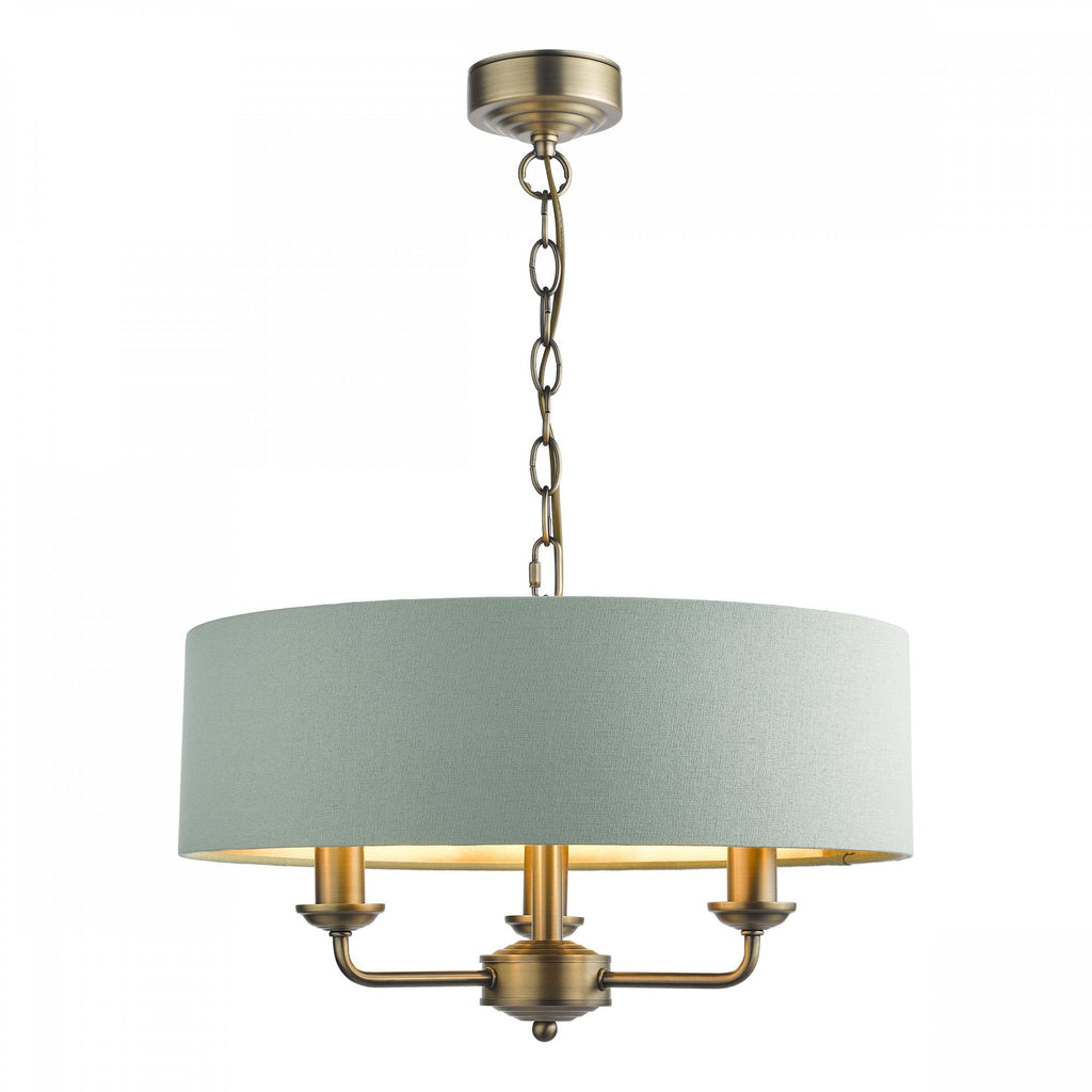 Sorrento 3 Light Ceiling Pendant Light In Antique Brass With Green Linen Shade LA3756409-Q