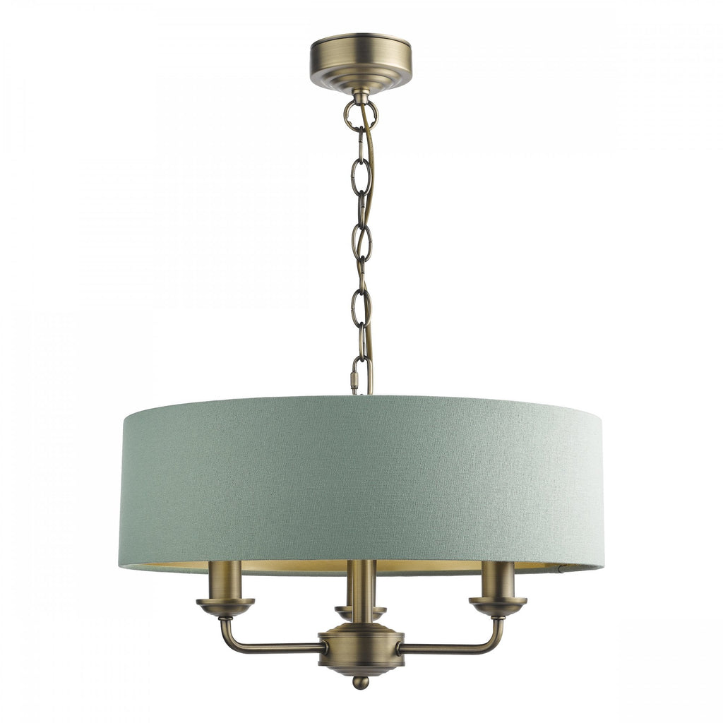 Sorrento 3 Light Ceiling Pendant Light In Antique Brass With Green Linen Shade LA3756409-Q