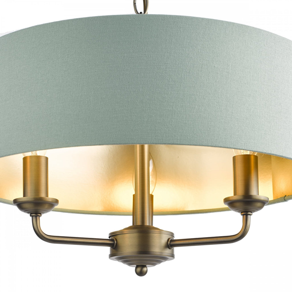 Sorrento 3 Light Ceiling Pendant Light In Antique Brass With Green Linen Shade LA3756409-Q