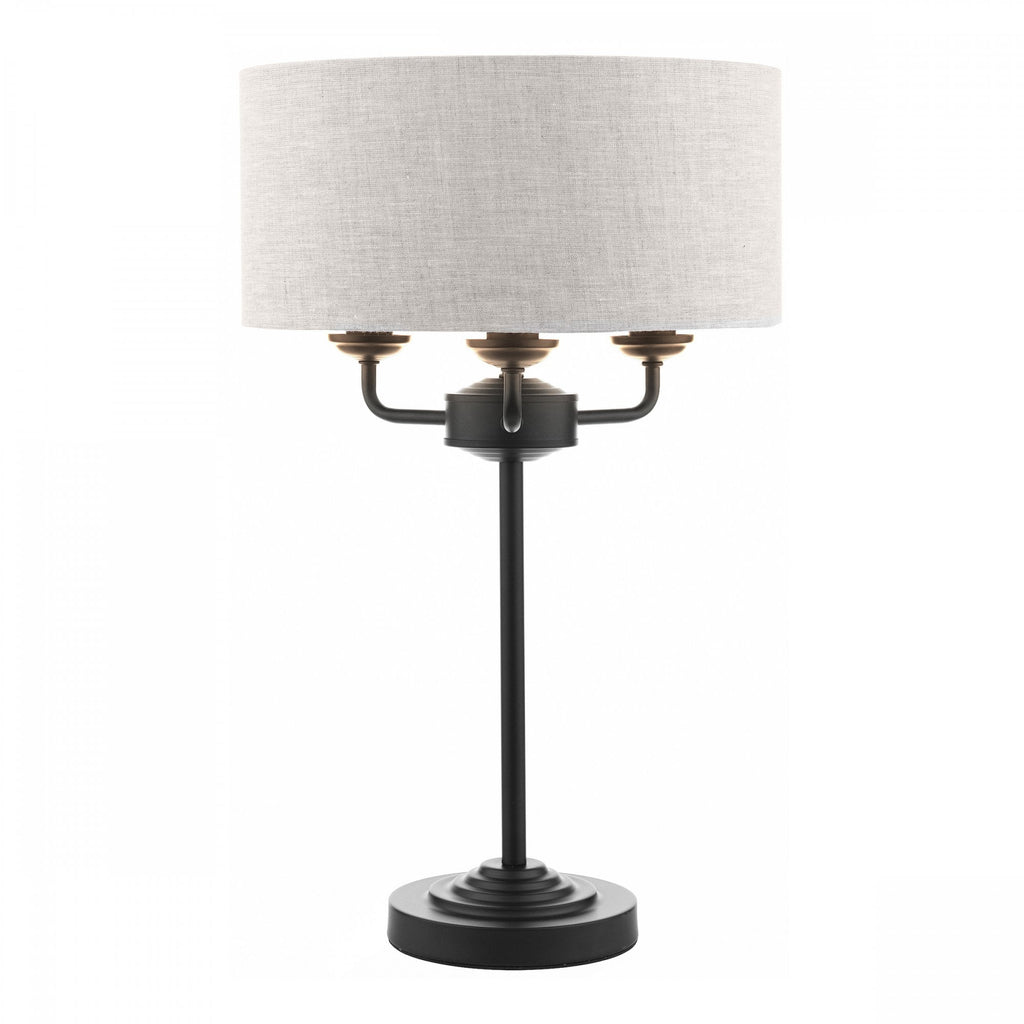 Sorrento 3 Light Table Lamp In Matt Black With Natural Linen Shade LA3756360-Q