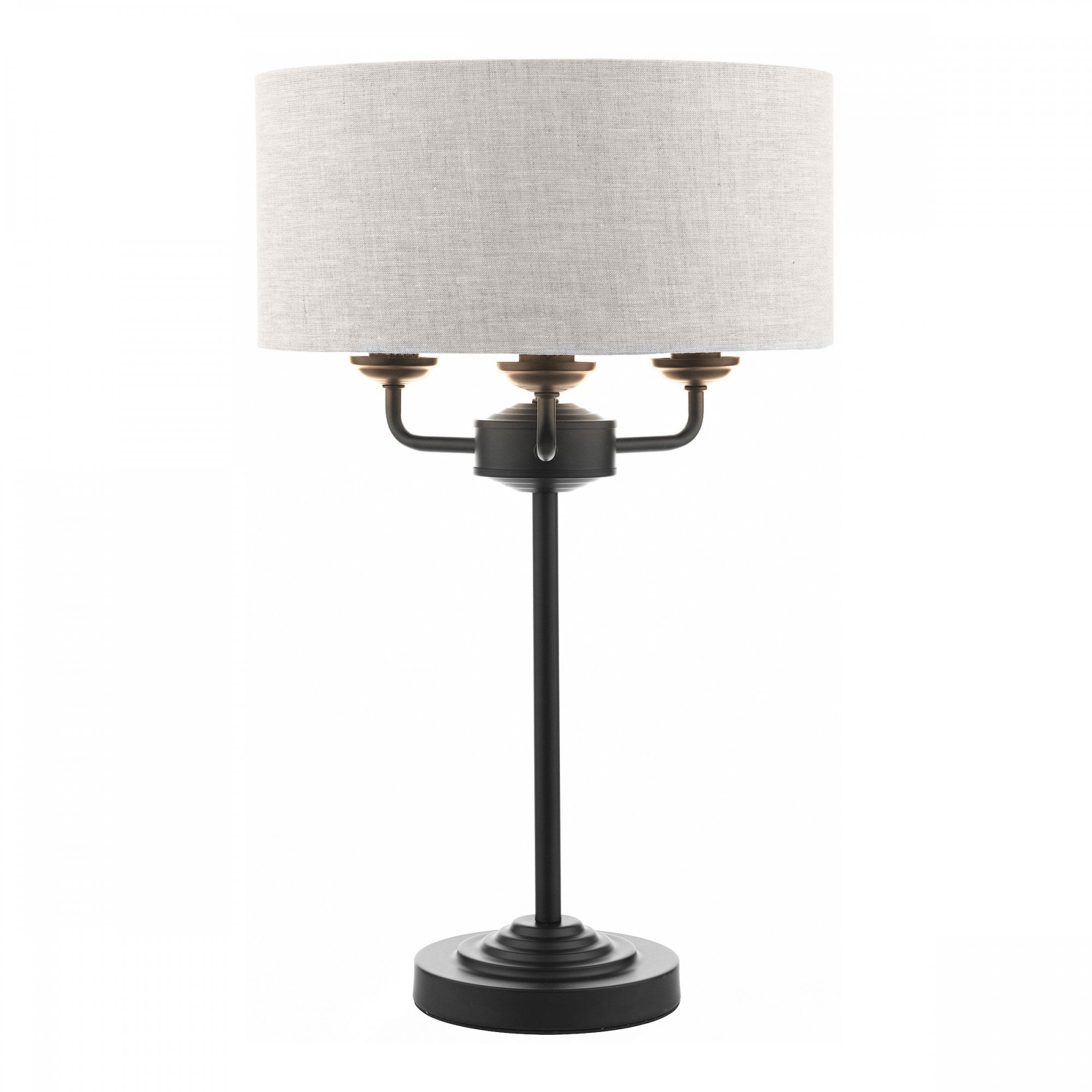 Sorrento 3 Light Table Lamp In Matt Black With Natural Linen Shade LA3756360-Q