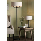 Sorrento 3 Light Table Lamp In Matt Black With Natural Linen Shade LA3756360-Q