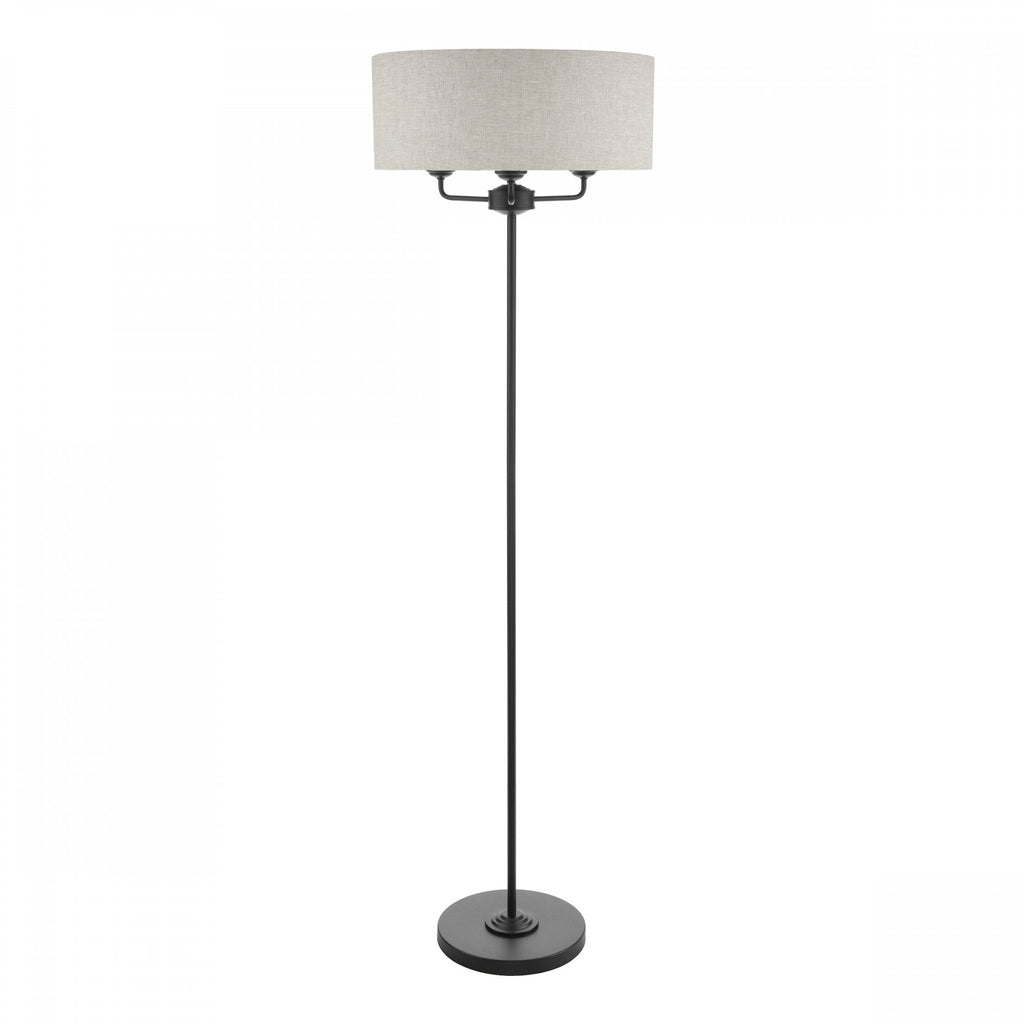 Sorrento 3 Light Floor Lamp In Matt Black With Natural Linen Shade LA3756361-Q
