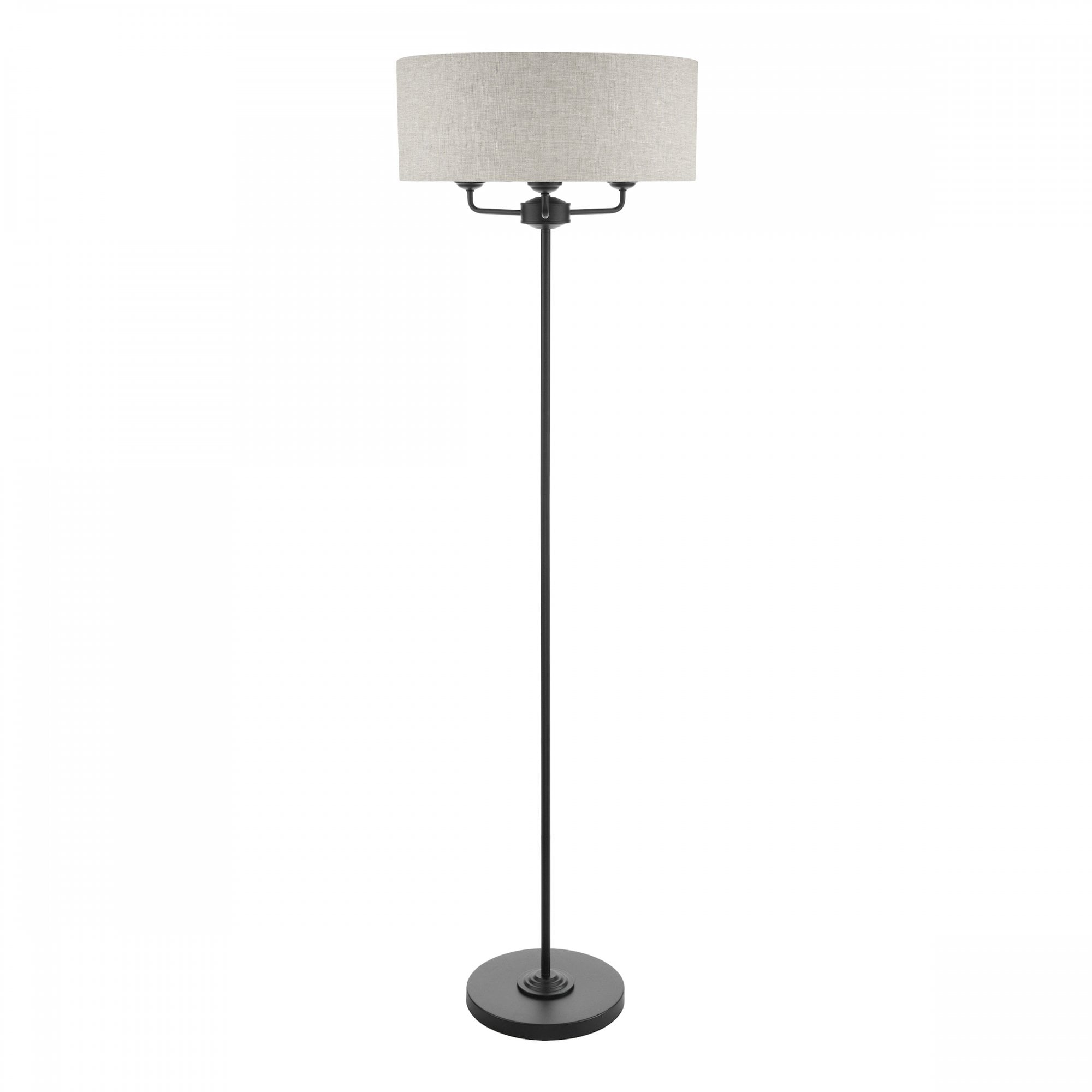 Sorrento 3 Light Floor Lamp In Matt Black With Natural Linen Shade LA3756361-Q