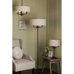Sorrento 3 Light Floor Lamp In Matt Black With Natural Linen Shade LA3756361-Q