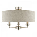 Sorrento 3 Light Semi-Flush Ceiling Light In Satin Nickel and Natural Linen Shade LA3756393-Q
