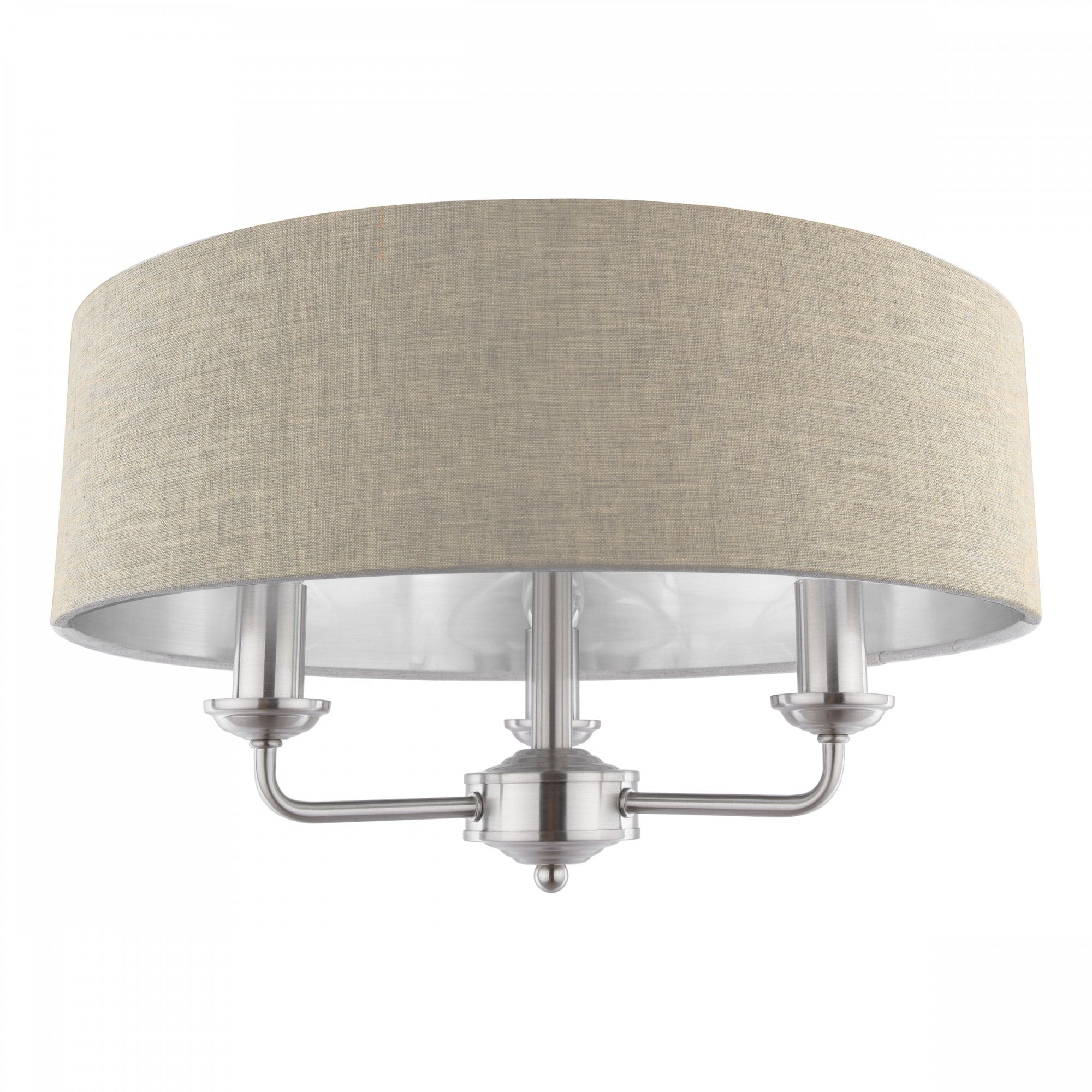 Sorrento 3 Light Semi-Flush Ceiling Light In Satin Nickel and Natural Linen Shade LA3756393-Q