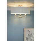 Sorrento 3 Light Semi-Flush Ceiling Light In Satin Nickel and Natural Linen Shade LA3756393-Q