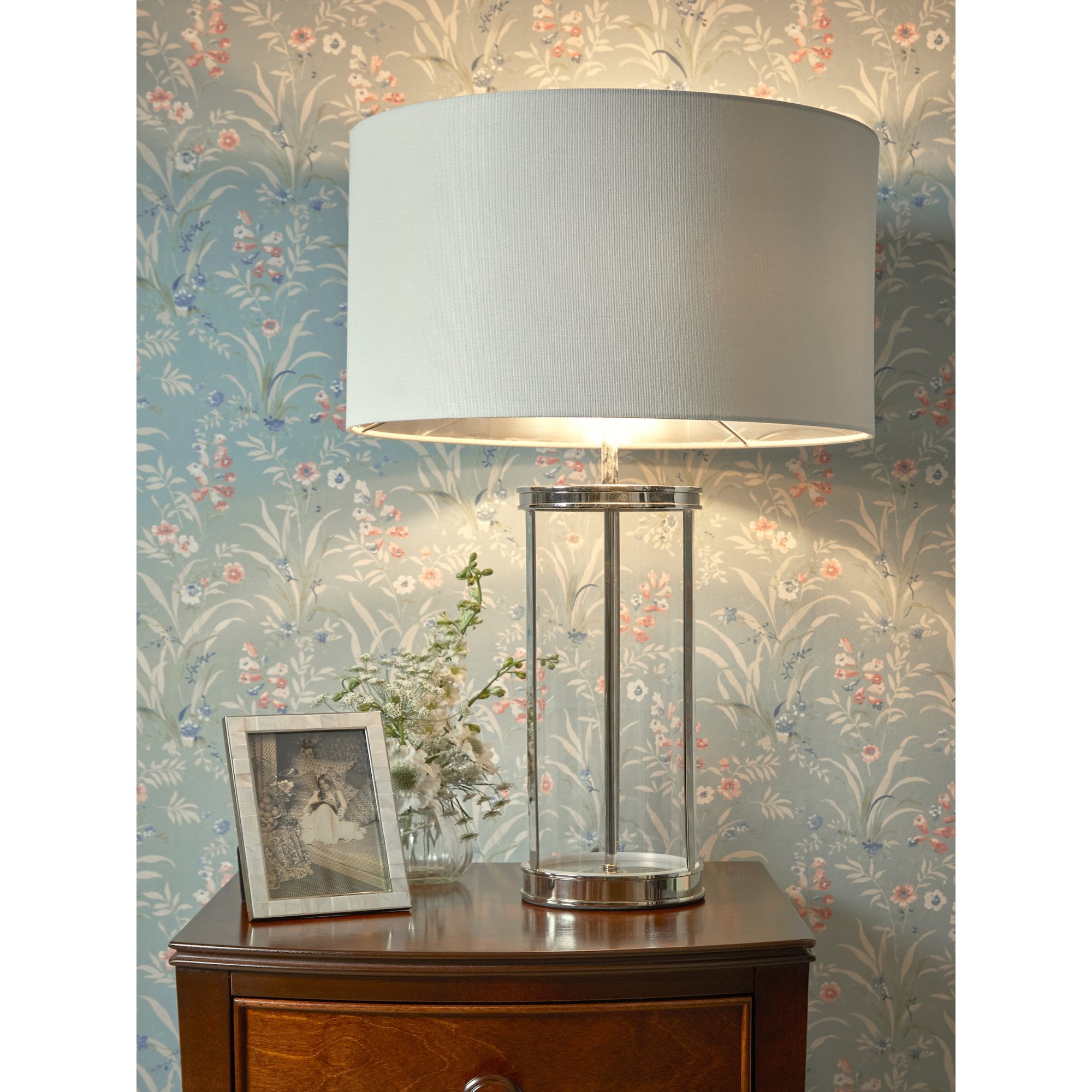 Harrington Vintage Large Table Lamp In Polished Nickel Finish With Linen Shade LA3756382-Q