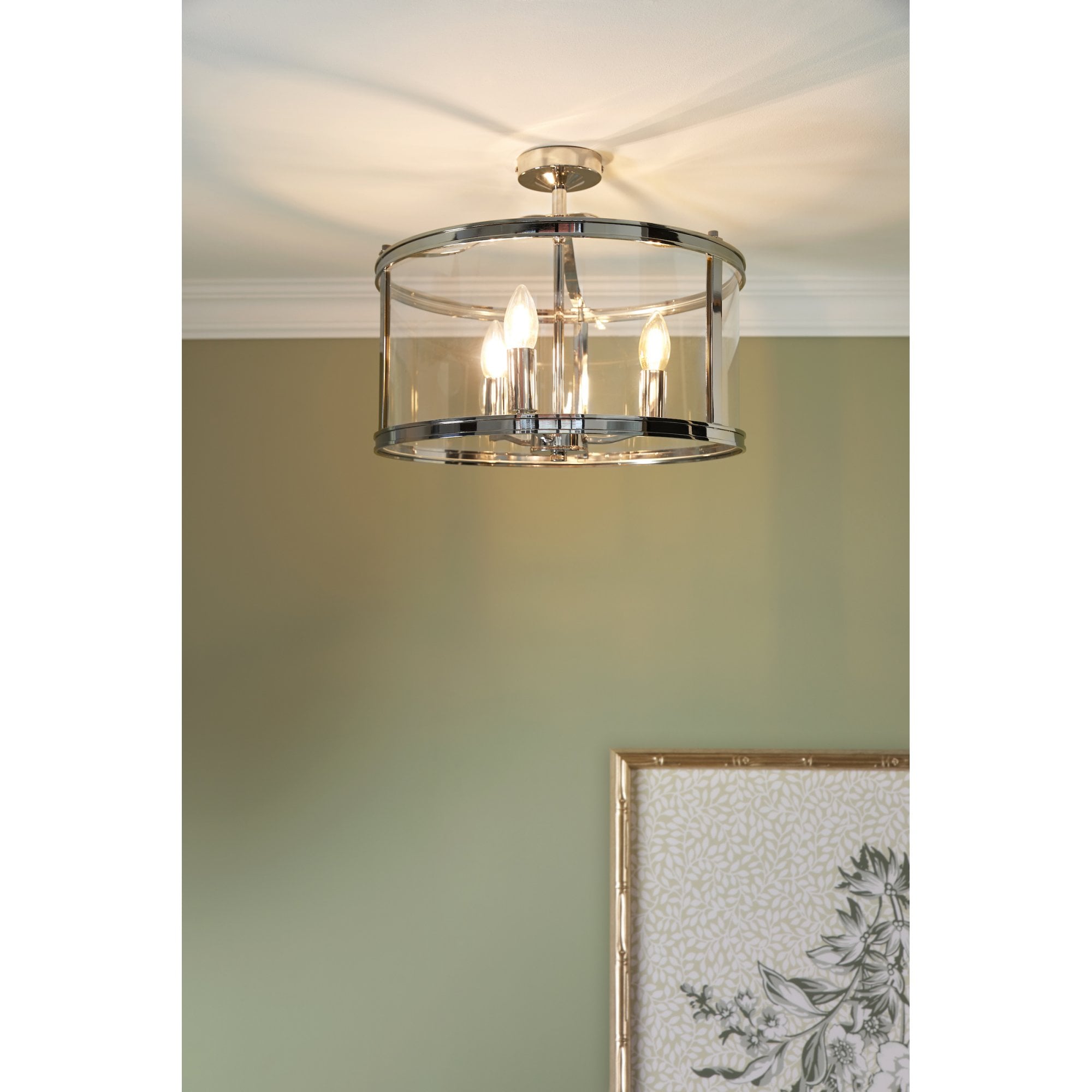 Harrington Vintage Semi Flush Ceiling Lantern In Polished Nickel Finish LA3756310-Q