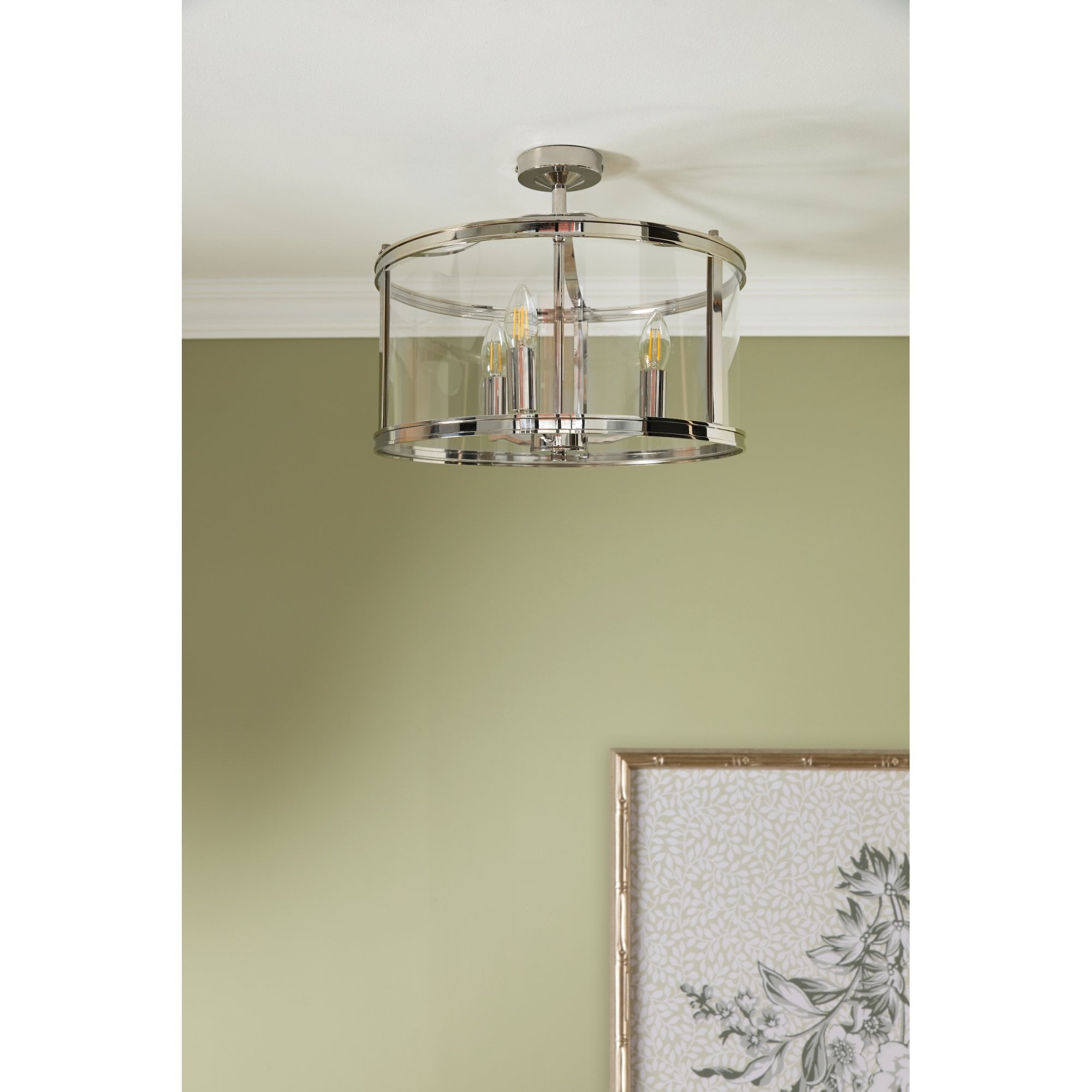 Harrington Vintage Semi Flush Ceiling Lantern In Polished Nickel Finish LA3756310-Q