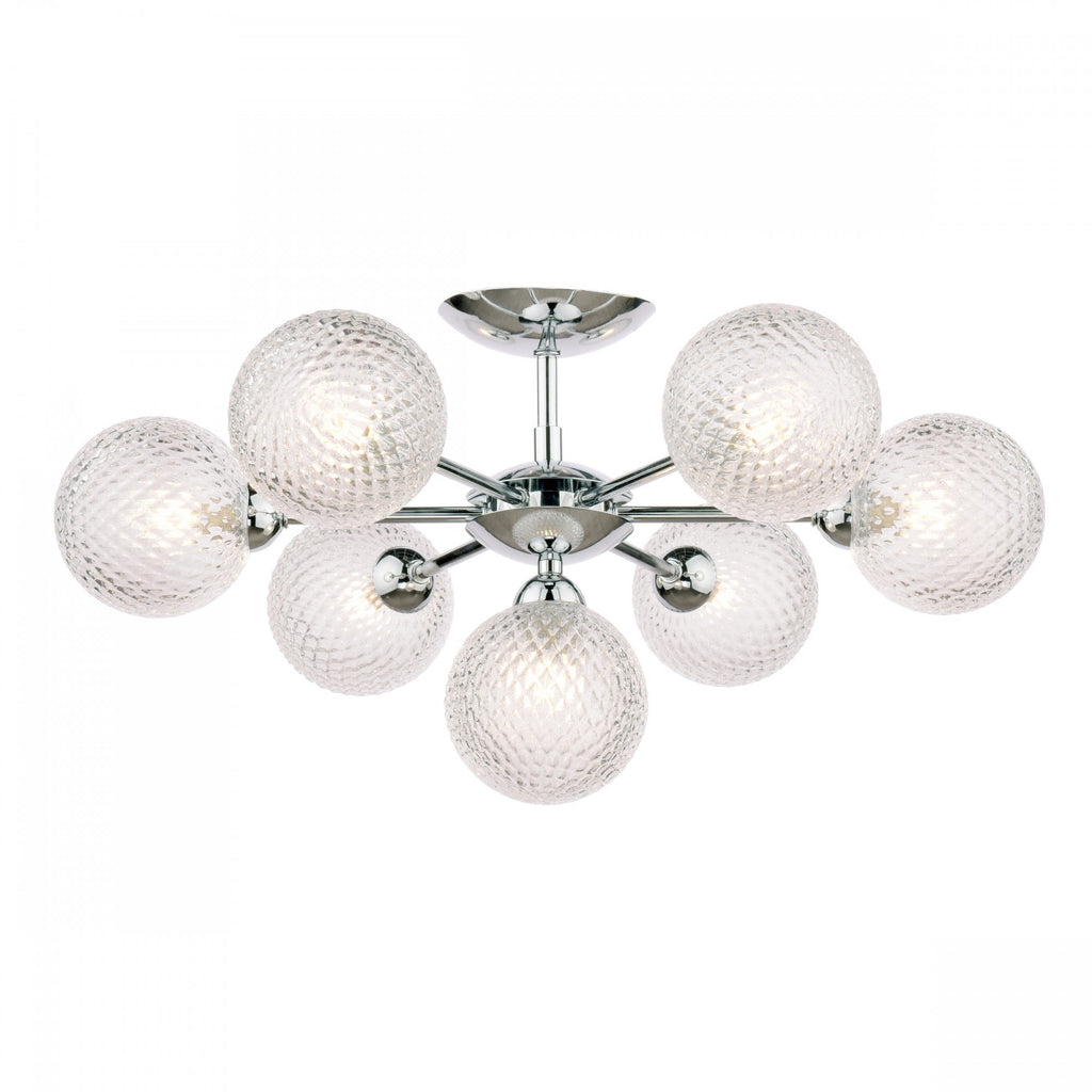 Atherton 7 Light Semi Flush Ceiling Light In Polished Chrome With Textured Glass Shades LA3756108-Q