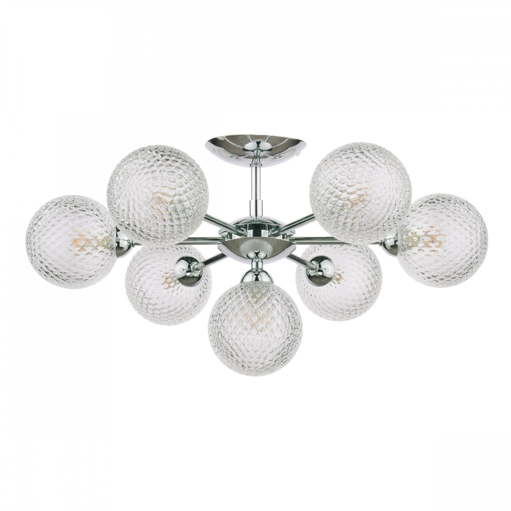 Atherton 7 Light Semi Flush Ceiling Light In Polished Chrome With Textured Glass Shades LA3756108-Q