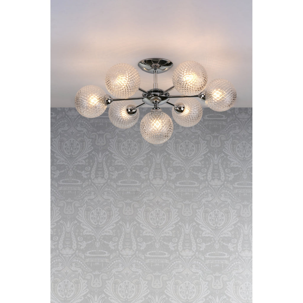 Atherton 7 Light Semi Flush Ceiling Light In Polished Chrome With Textured Glass Shades LA3756108-Q