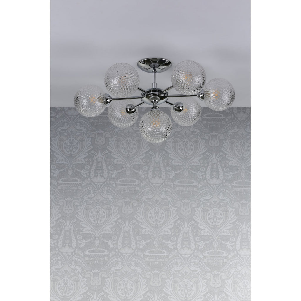 Atherton 7 Light Semi Flush Ceiling Light In Polished Chrome With Textured Glass Shades LA3756108-Q