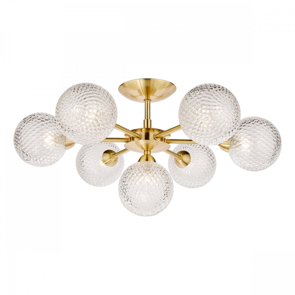Atherton 7 Light Semi Flush Ceiling Light In Satin Brass With Textured Glass Shades LA3756055-Q