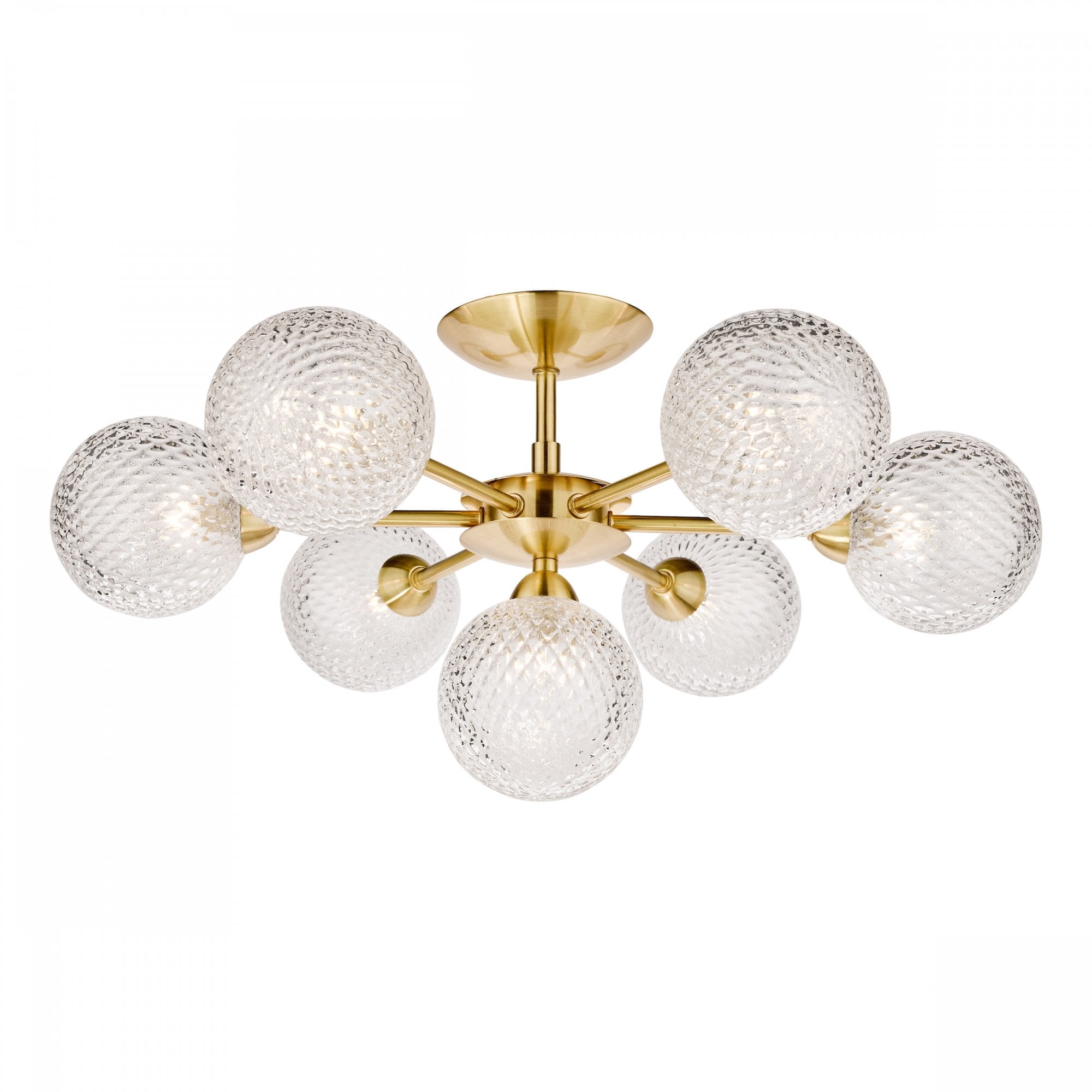 Atherton 7 Light Semi Flush Ceiling Light In Satin Brass With Textured Glass Shades LA3756055-Q