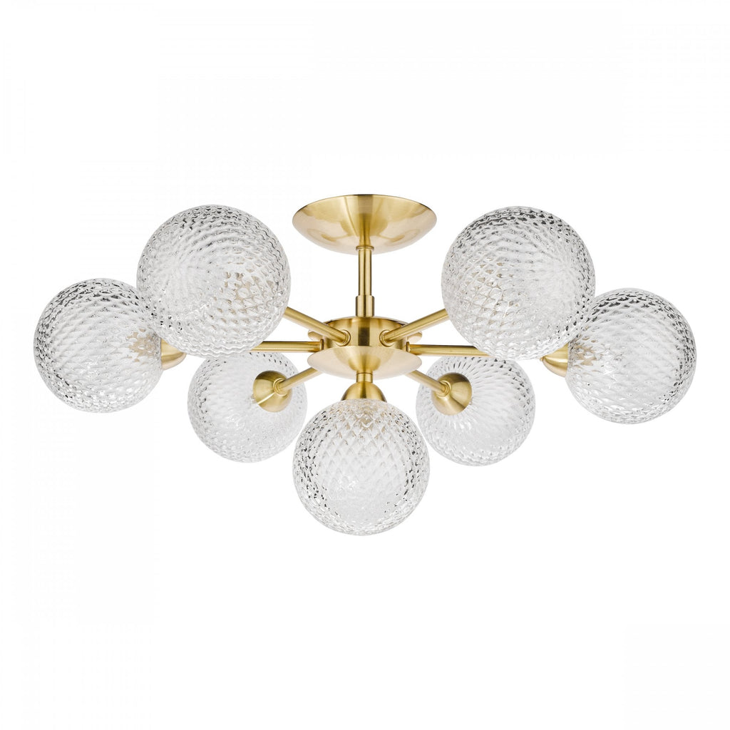 Atherton 7 Light Semi Flush Ceiling Light In Satin Brass With Textured Glass Shades LA3756055-Q