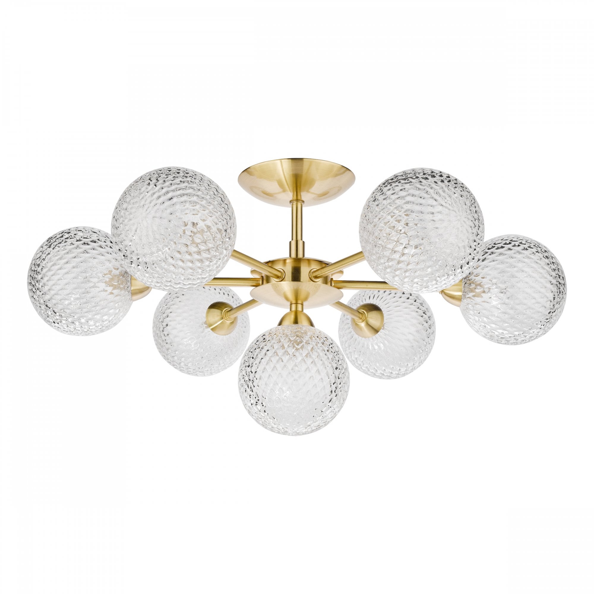 Atherton 7 Light Semi Flush Ceiling Light In Satin Brass With Textured Glass Shades LA3756055-Q