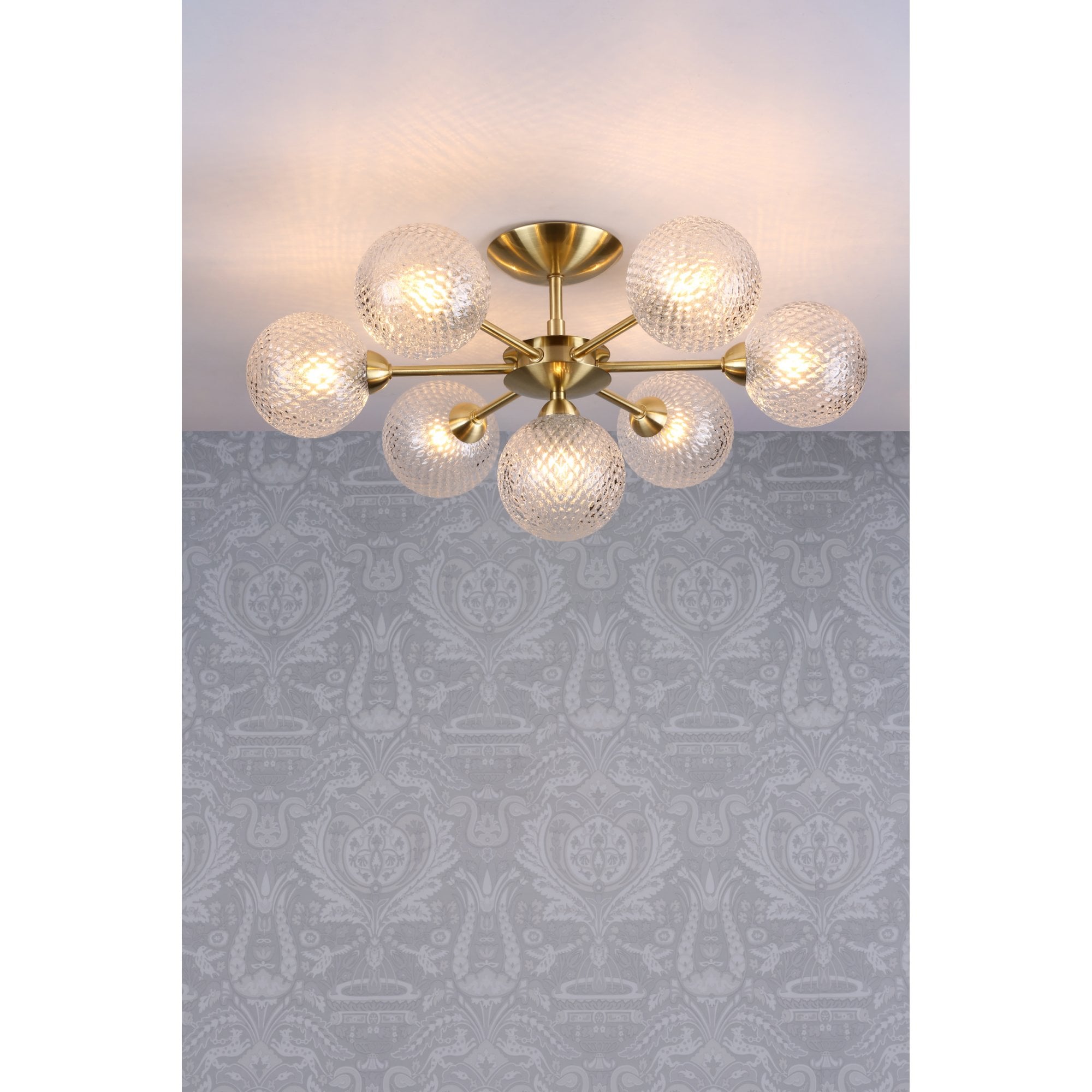 Atherton 7 Light Semi Flush Ceiling Light In Satin Brass With Textured Glass Shades LA3756055-Q