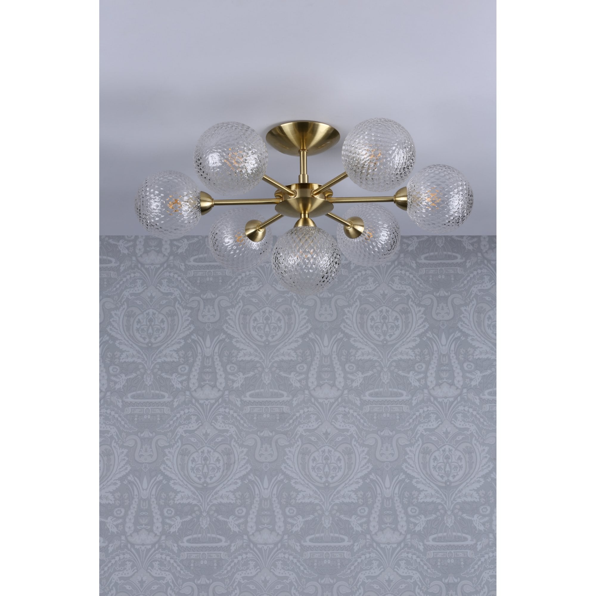 Atherton 7 Light Semi Flush Ceiling Light In Satin Brass With Textured Glass Shades LA3756055-Q