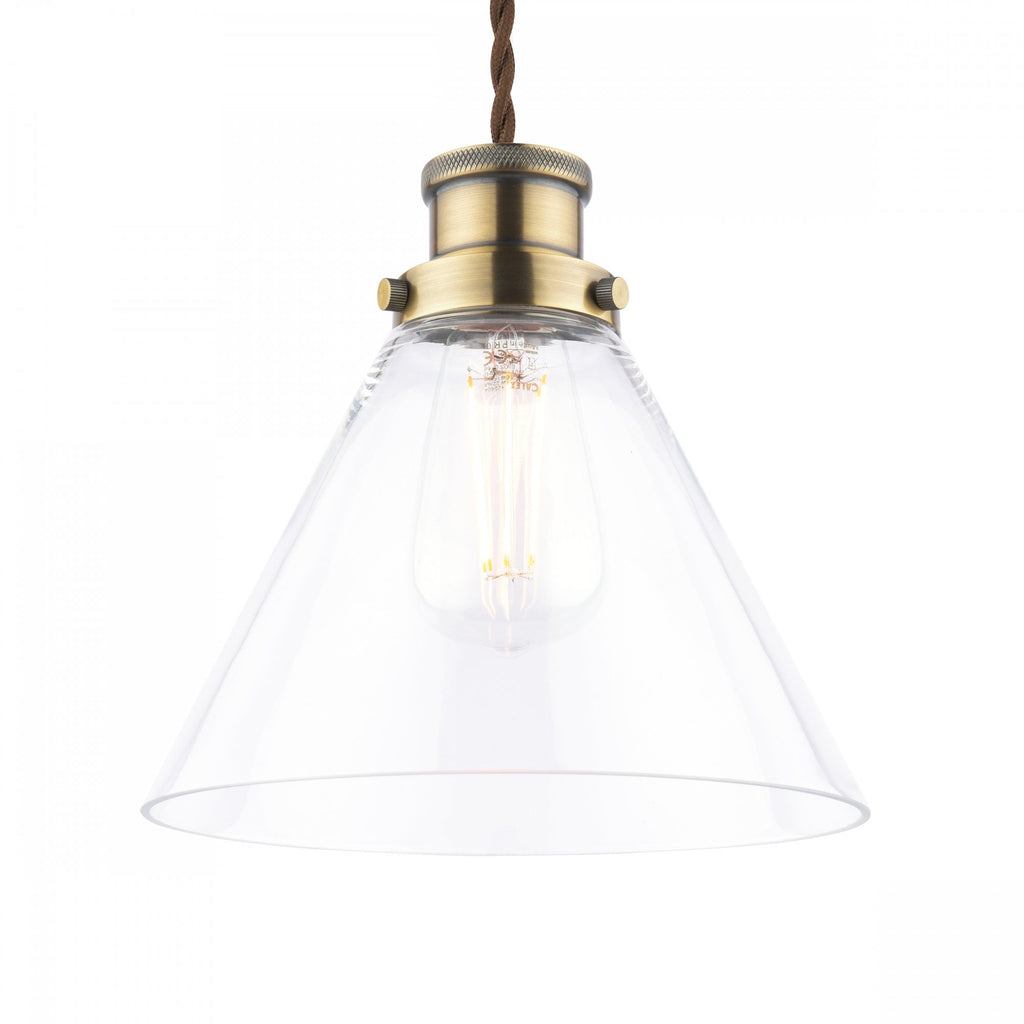 Isaac Vintage Easy Fit Pendant In Antique Brass And Cone Glass LA3756385-Q
