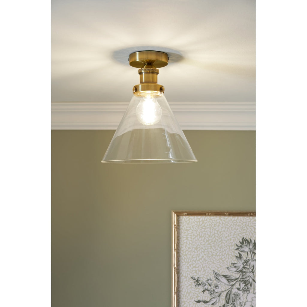 Isaac Vintage Semi Flush Ceiling Light In Antique Brass Finish LA3756386