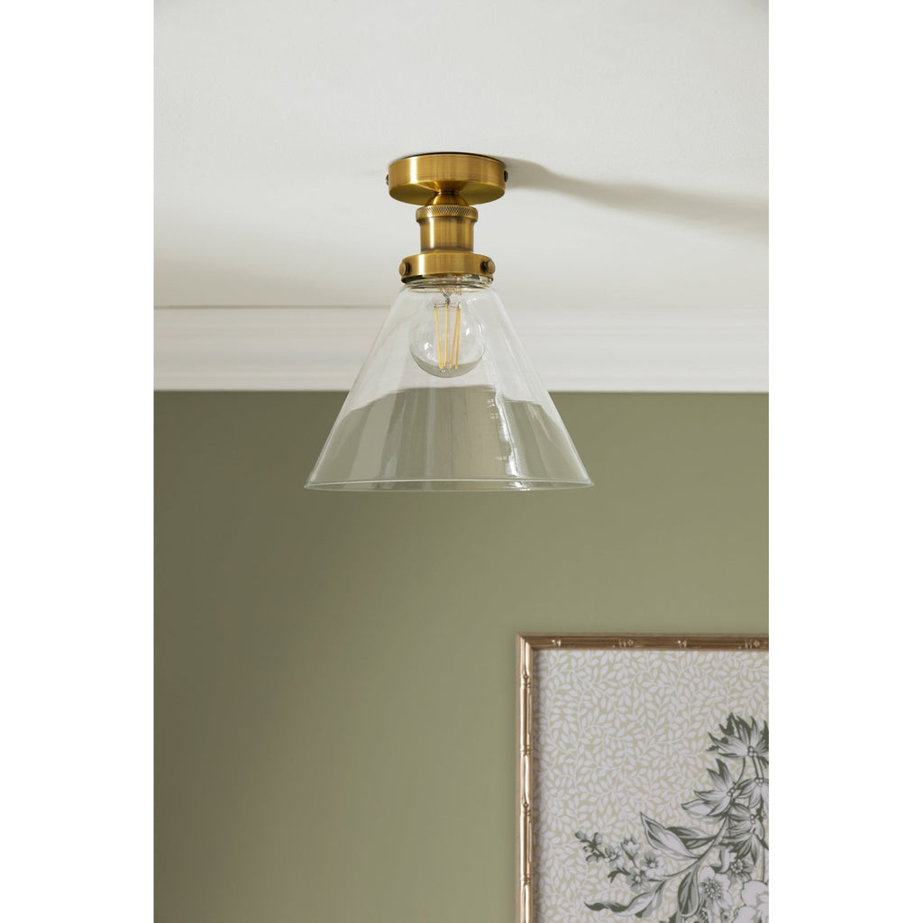 Isaac Vintage Semi Flush Ceiling Light In Antique Brass Finish LA3756386