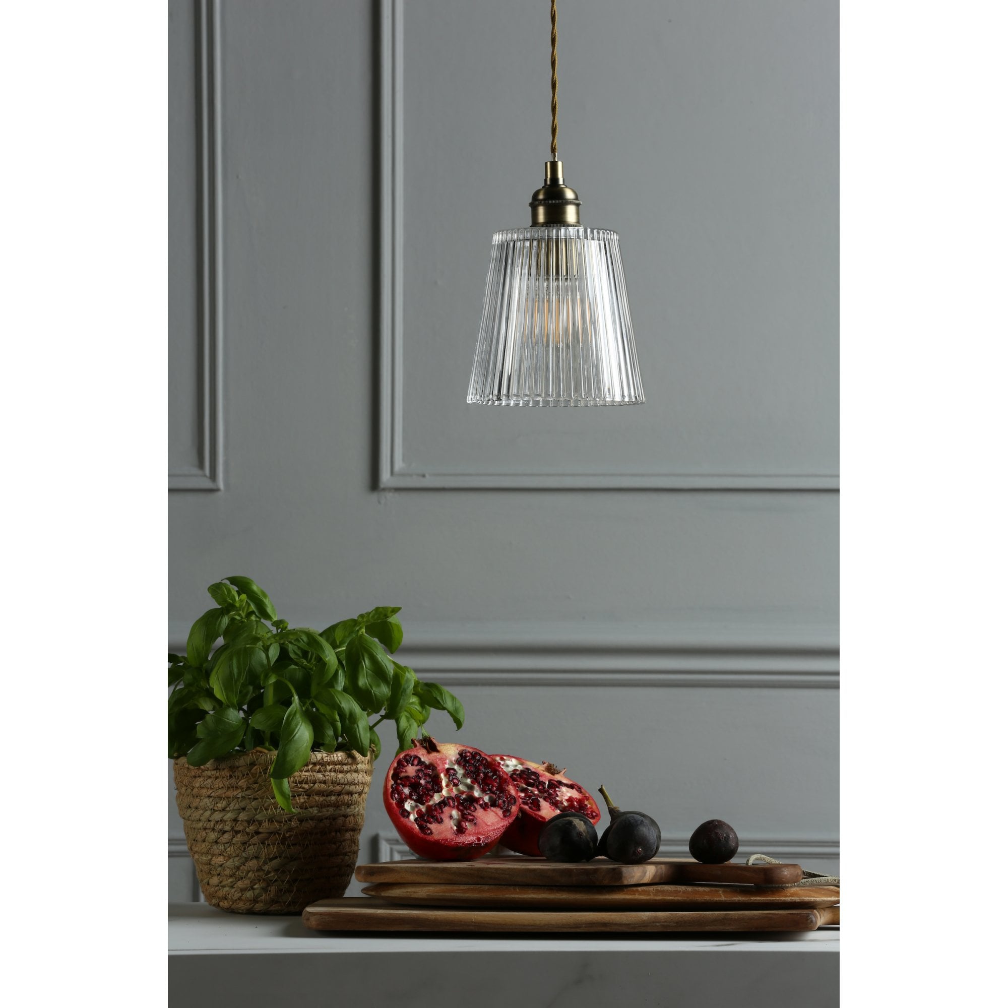 Callaghan Classic Small Pendant In Antique Brass Finish With Ribbed Glass Shade LA3756056-Q