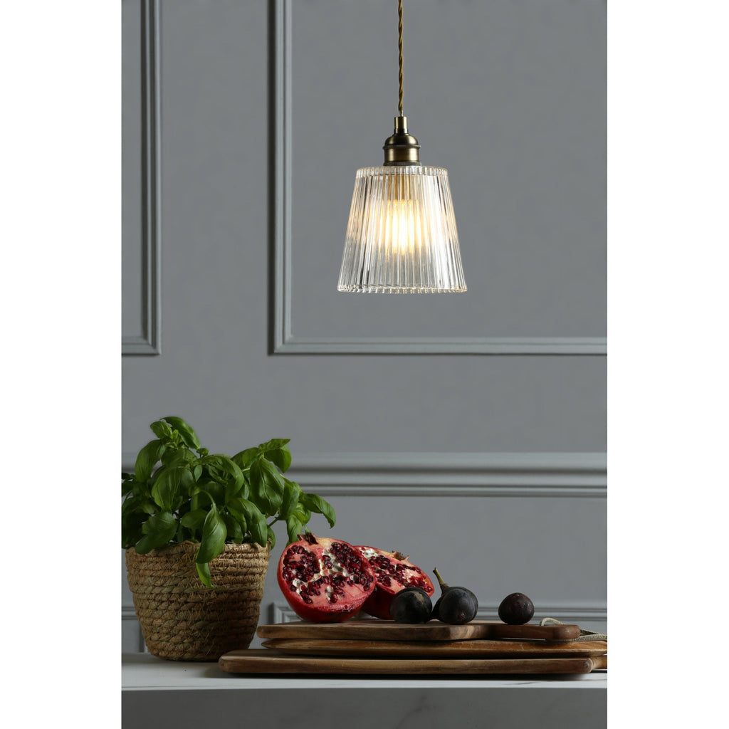 Callaghan Classic Small Pendant In Antique Brass Finish With Ribbed Glass Shade LA3756056-Q