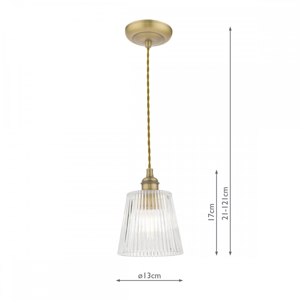 Callaghan Classic Small Pendant In Antique Brass Finish With Ribbed Glass Shade LA3756056-Q