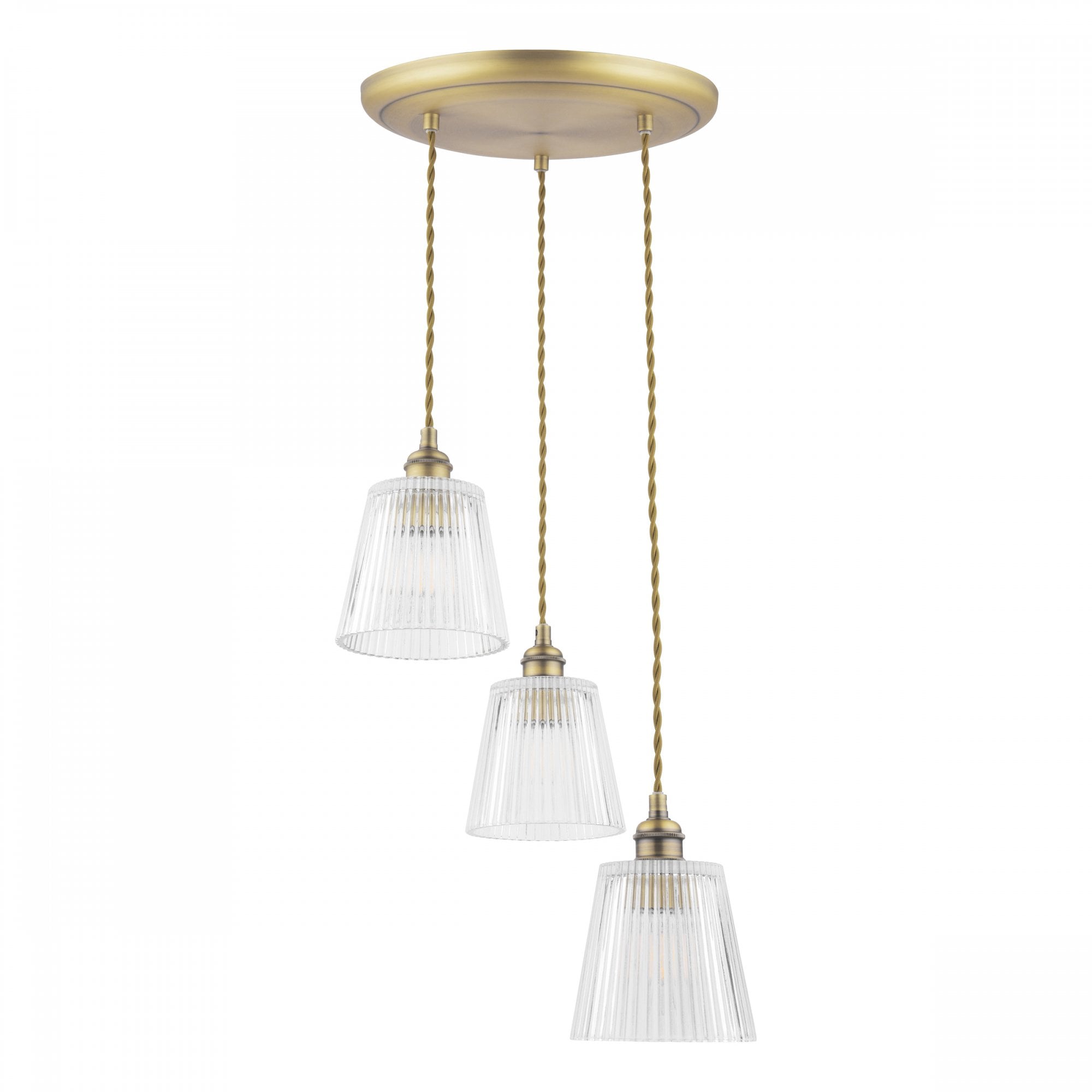 Callaghan Classic 3 Light Pendant In Antique Brass Finish With Ribbed Glass Shades LA3756388-Q