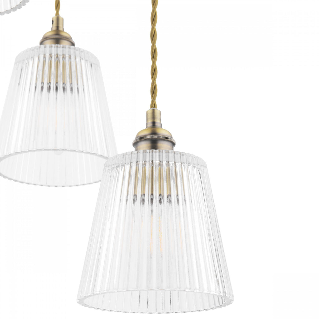 Callaghan Classic 3 Light Pendant In Antique Brass Finish With Ribbed Glass Shades LA3756388-Q