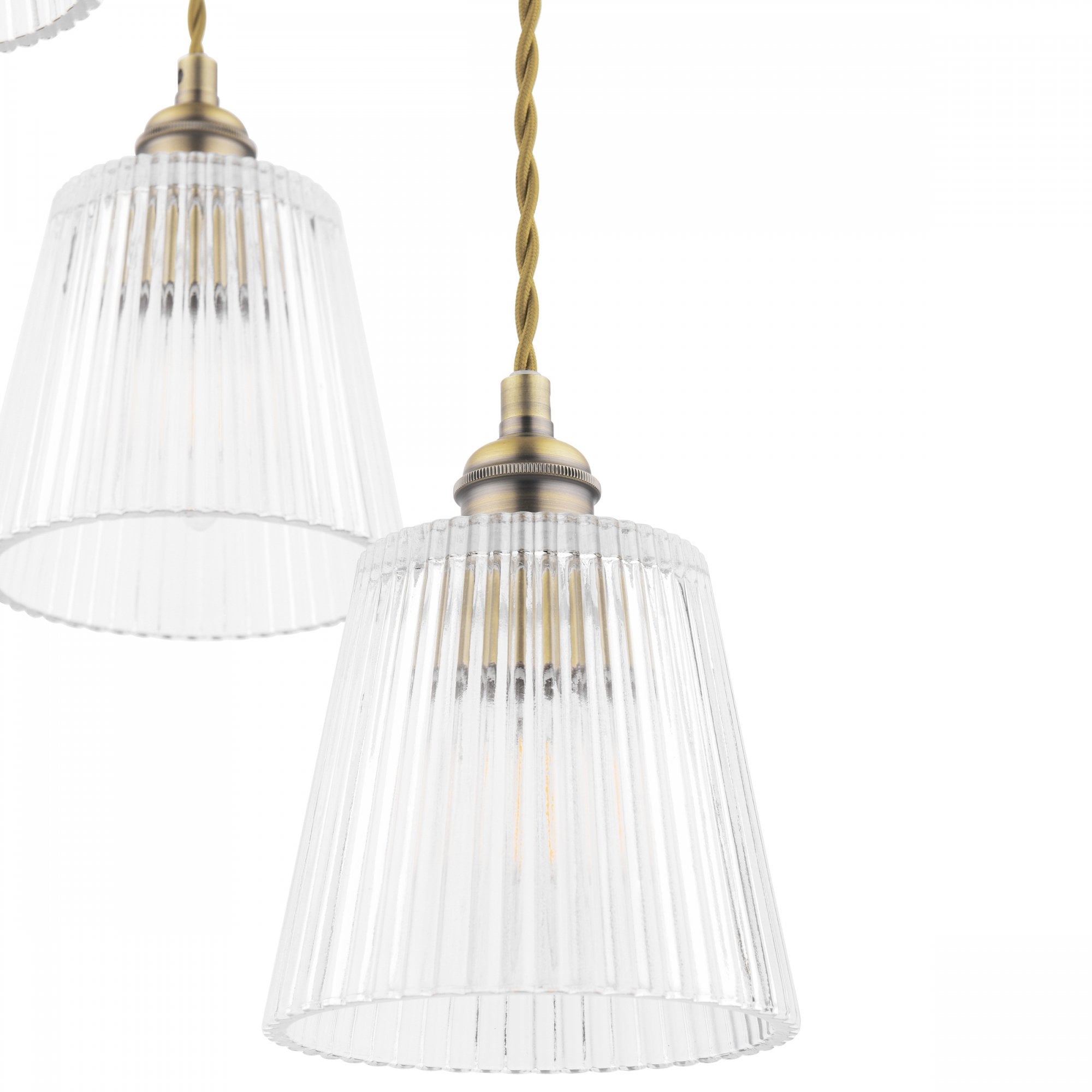 Callaghan Classic 3 Light Pendant In Antique Brass Finish With Ribbed Glass Shades LA3756388-Q