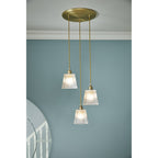 Callaghan Classic 3 Light Pendant In Antique Brass Finish With Ribbed Glass Shades LA3756388-Q