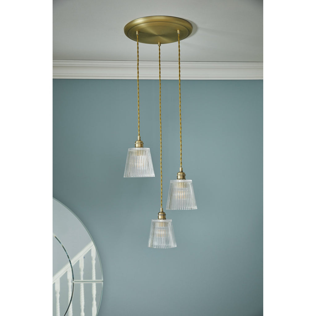 Callaghan Classic 3 Light Pendant In Antique Brass Finish With Ribbed Glass Shades LA3756388-Q