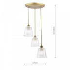 Callaghan Classic 3 Light Pendant In Antique Brass Finish With Ribbed Glass Shades LA3756388-Q