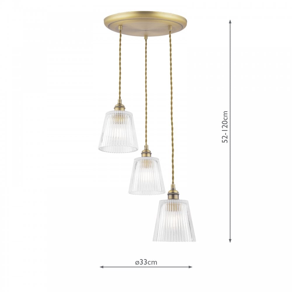 Callaghan Classic 3 Light Pendant In Antique Brass Finish With Ribbed Glass Shades LA3756388-Q
