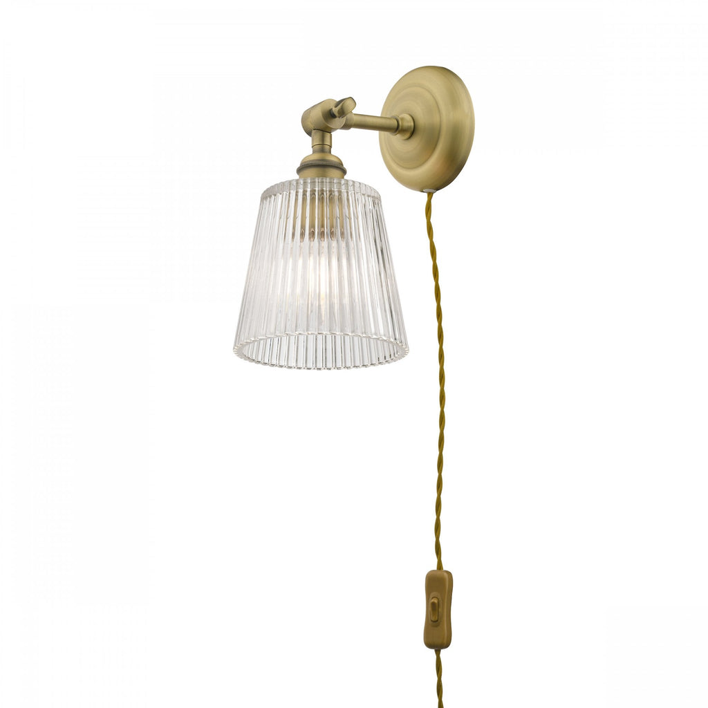 Callaghan Classic Plugged In Wall Light In Antique Brass Finish With Ribbed Glass Shade LA3756044-Q