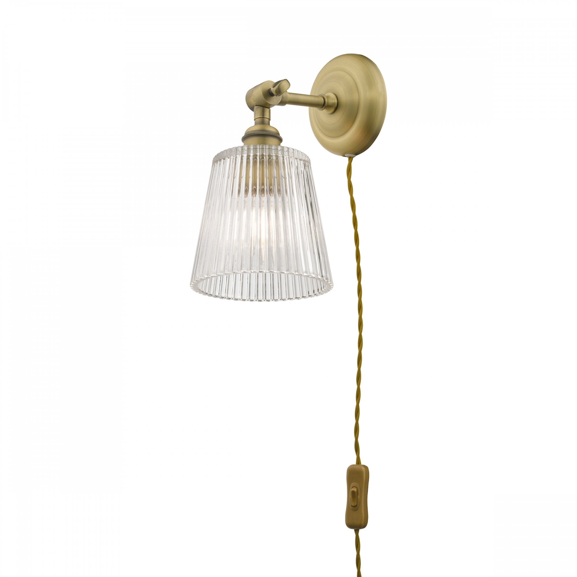 Callaghan Classic Plugged In Wall Light In Antique Brass Finish With Ribbed Glass Shade LA3756044-Q