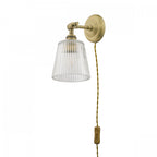 Callaghan Classic Plugged In Wall Light In Antique Brass Finish With Ribbed Glass Shade LA3756044-Q