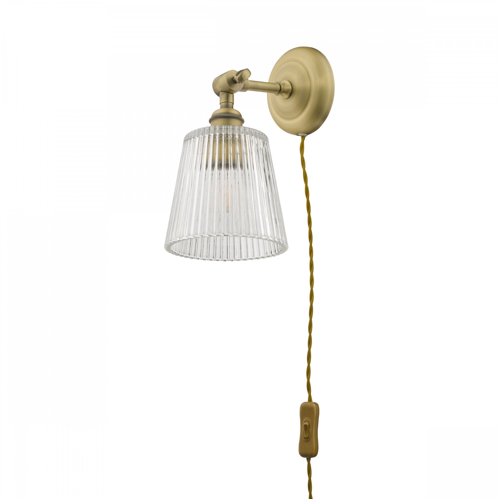 Callaghan Classic Plugged In Wall Light In Antique Brass Finish With Ribbed Glass Shade LA3756044-Q