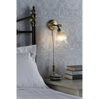 Callaghan Classic Plugged In Wall Light In Antique Brass Finish With Ribbed Glass Shade LA3756044-Q
